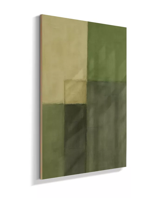 Quadro Abstrato com Blocos em Tons de Verde Oliva e Areia – Arte Contemporânea AA4058