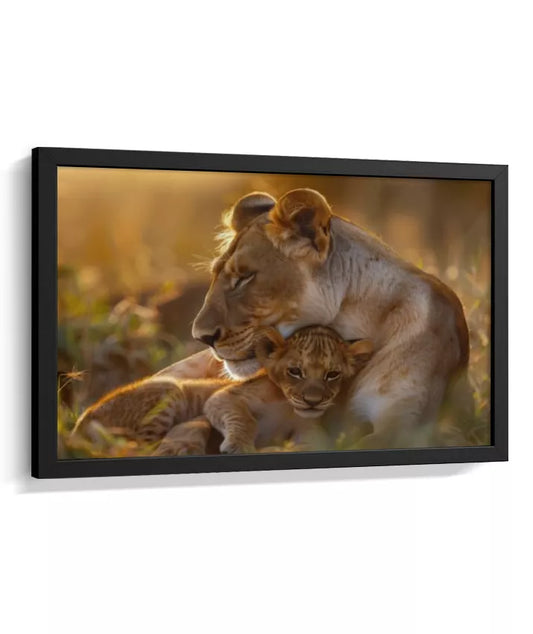 Quadro Decorativo Leoa com Filhote – Arte Emocional e Protetora para Sala ou Quarto A715348