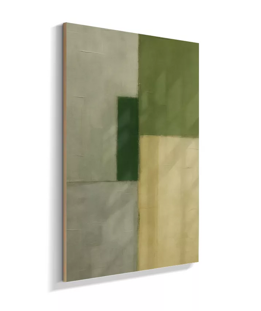 Quadro Decorativo Abstrato Geométrico com Blocos em Verde e Bege – Arte Moderna Vertical AA3042