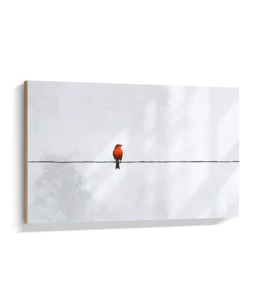 Quadro Decorativo Passarinho no Fio – Arte Minimalista e Poética para Decoração A689312