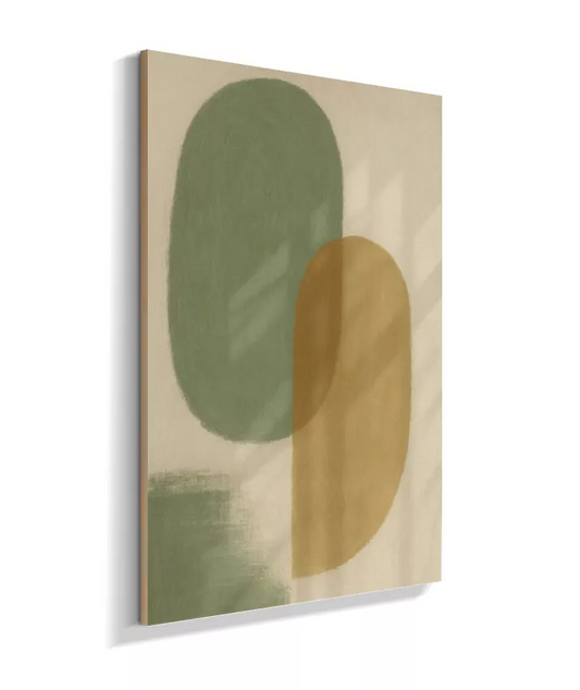 Quadro Decorativo Abstrato com Formas Sobrepostas – Verde Oliva e Caramelo AA6088