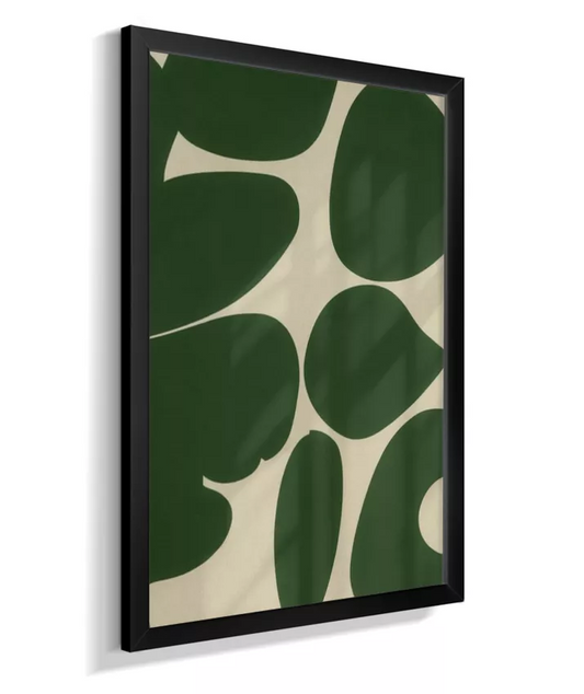 Quadro Abstrato com Formas Recortadas em Verde Escuro – Arte Orgânica Moderna AA9088