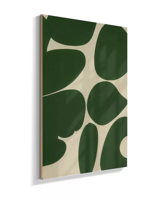 Quadro Abstrato com Formas Recortadas em Verde Escuro – Arte Orgânica Moderna AA9088