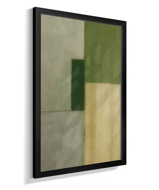Quadro Decorativo Abstrato Geométrico com Blocos em Verde e Bege – Arte Moderna Vertical AA3042