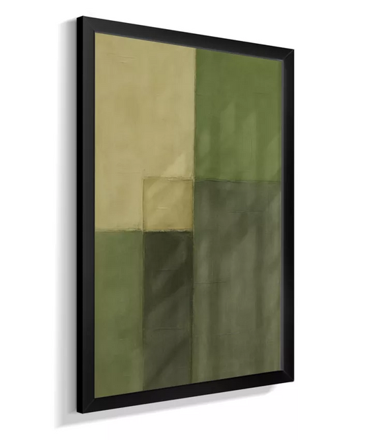 Quadro Abstrato com Blocos em Tons de Verde Oliva e Areia – Arte Contemporânea AA4058